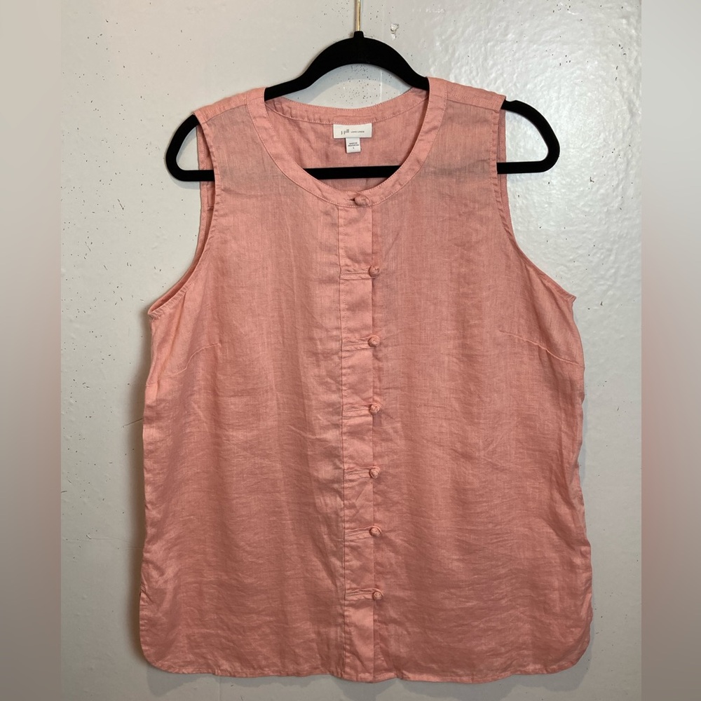J. Jill Love Linen Tunic Tank Top Womens L Pink Knotted Button Sleeveless Artsy